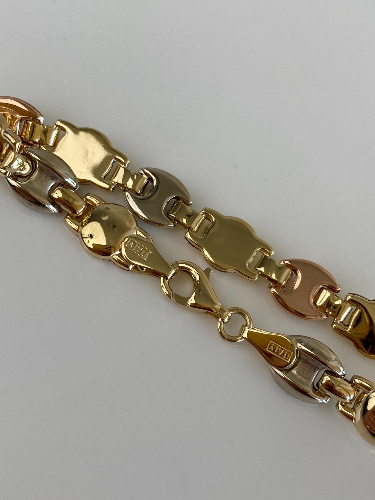 Vintage 14k Solid Tri Tone Gold Link Bracelet - 7.25 inches