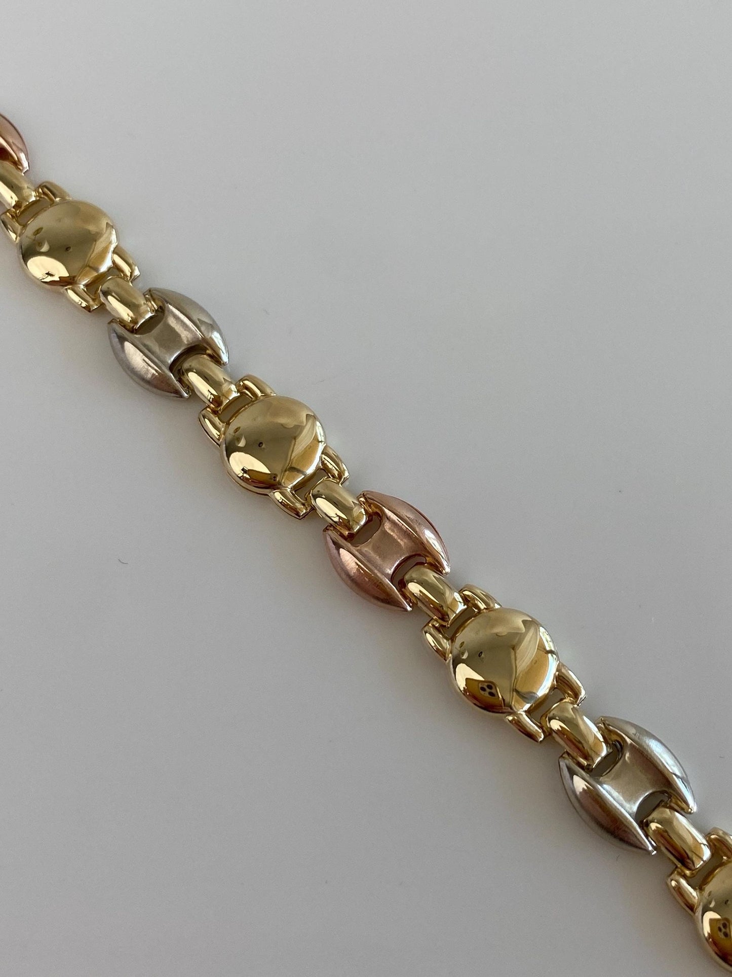 Vintage 14k Solid Tri Tone Gold Link Bracelet - 7.25 inches