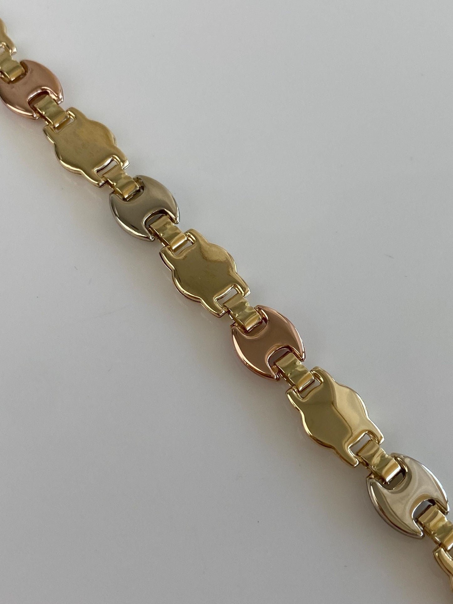 Vintage 14k Solid Tri Tone Gold Link Bracelet - 7.25 inches