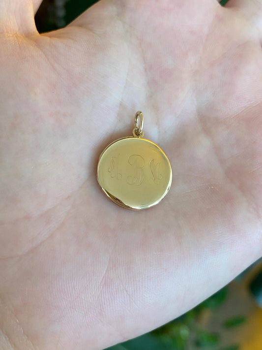 Vintage Solid 14k Yellow Gold Monogram 'MBM' Locket Charm