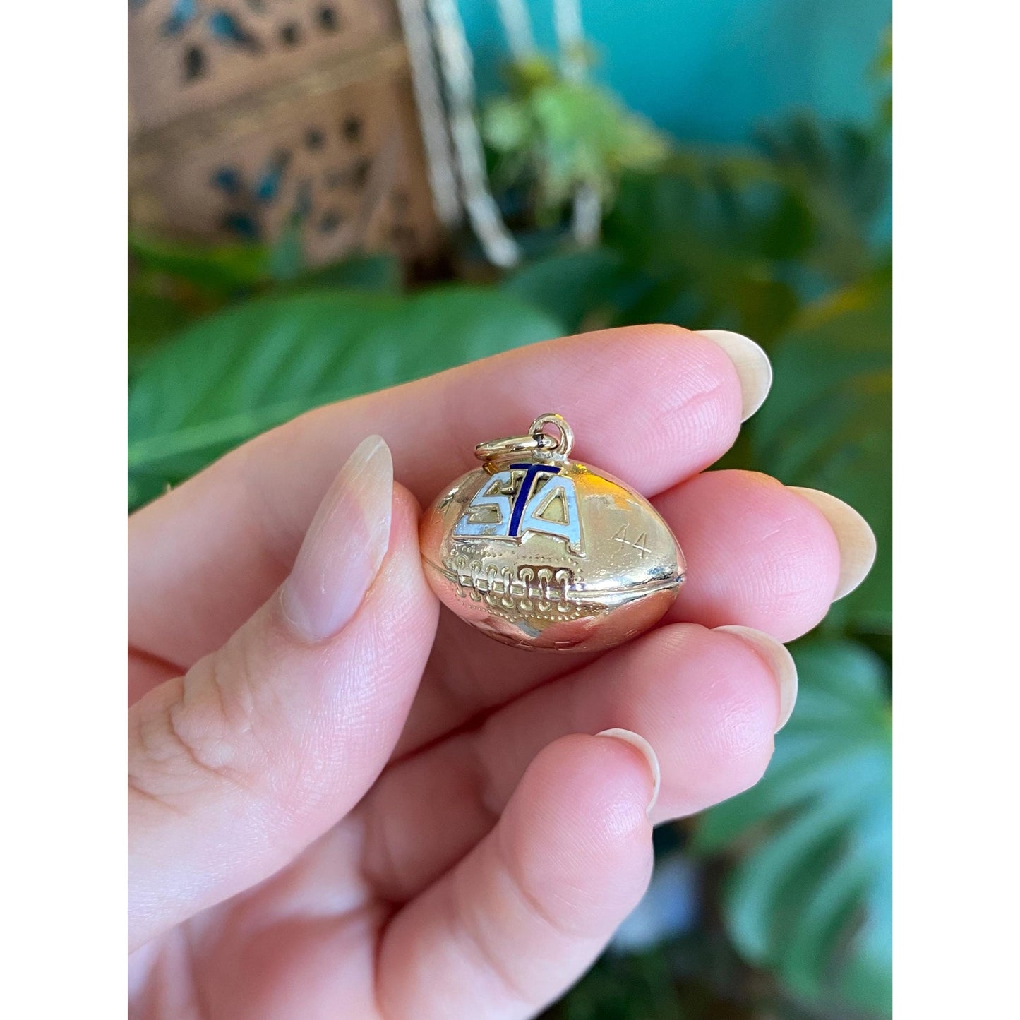 Vintage 10k Yellow Gold Enamel Football Charm