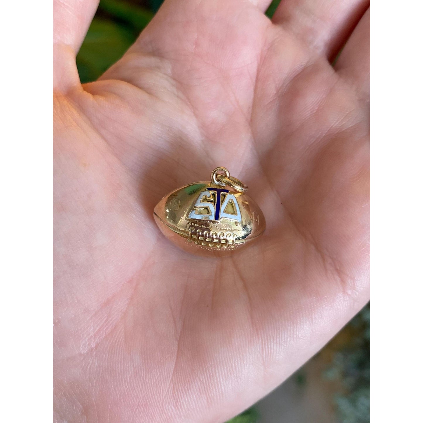 Vintage 10k Yellow Gold Enamel Football Charm