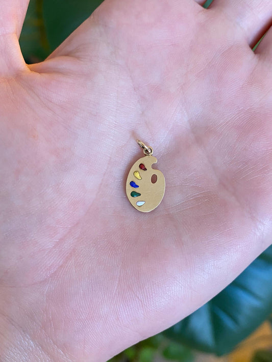 Solid 14k Yellow Gold Enamel Artist Pallet Charm