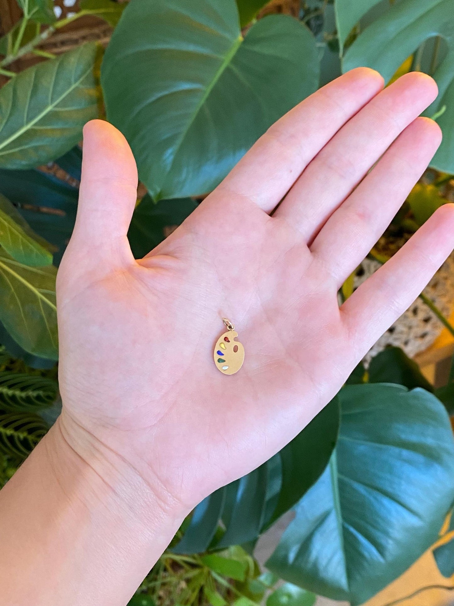 Solid 14k Yellow Gold Enamel Artist Pallet Charm