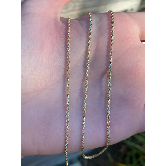 Vintage Solid 14k Yellow Gold Long Dainty Rope Chain Necklace - 30 inches