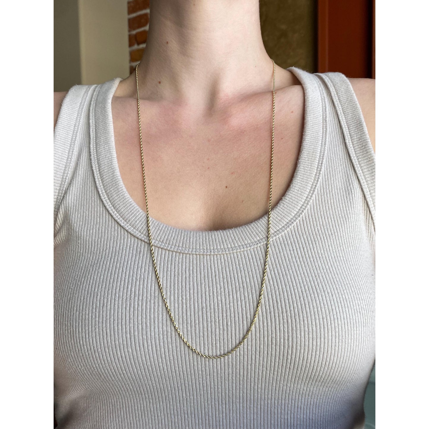 Vintage Solid 14k Yellow Gold Long Dainty Rope Chain Necklace - 30 inches