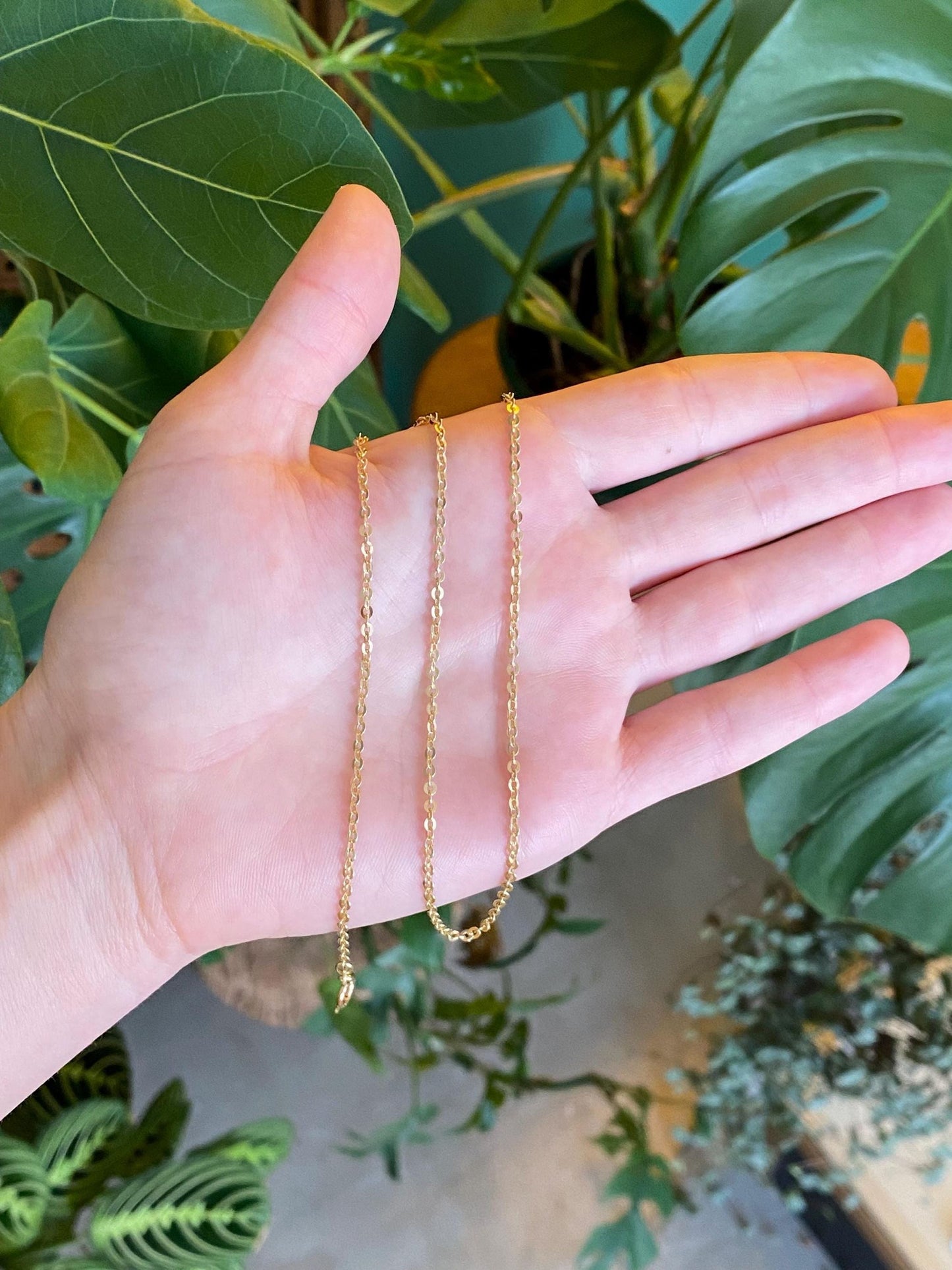 Vintage Solid 14k Yellow Gold Cable Link Chain Necklace - 15 inches