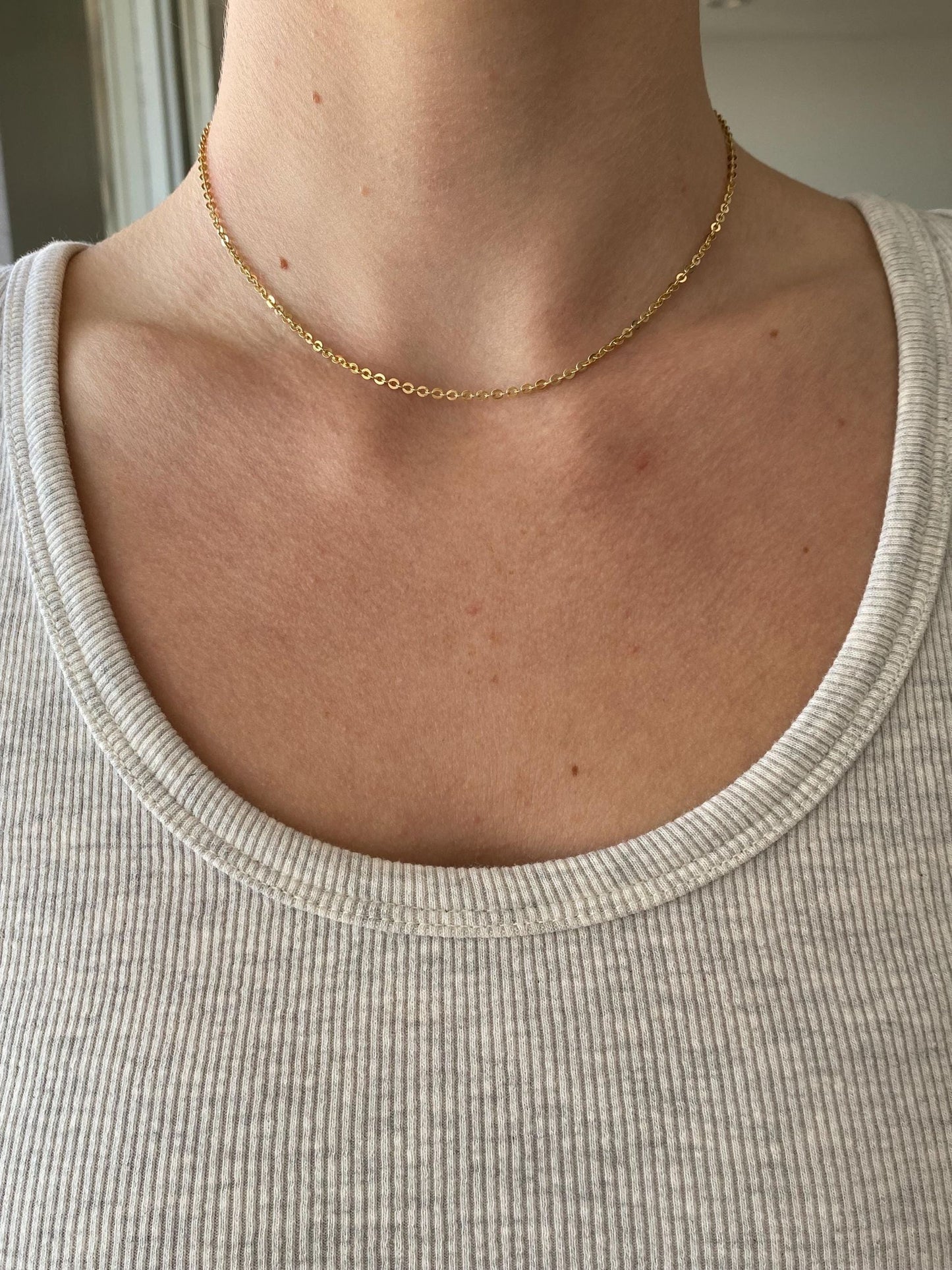 Vintage Solid 14k Yellow Gold Cable Link Chain Necklace - 15 inches