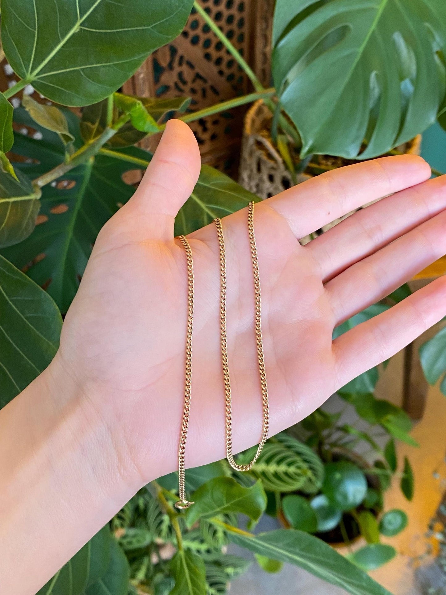 Vintage Solid 14k Yellow Gold Curb Chain Necklace - 20 inches