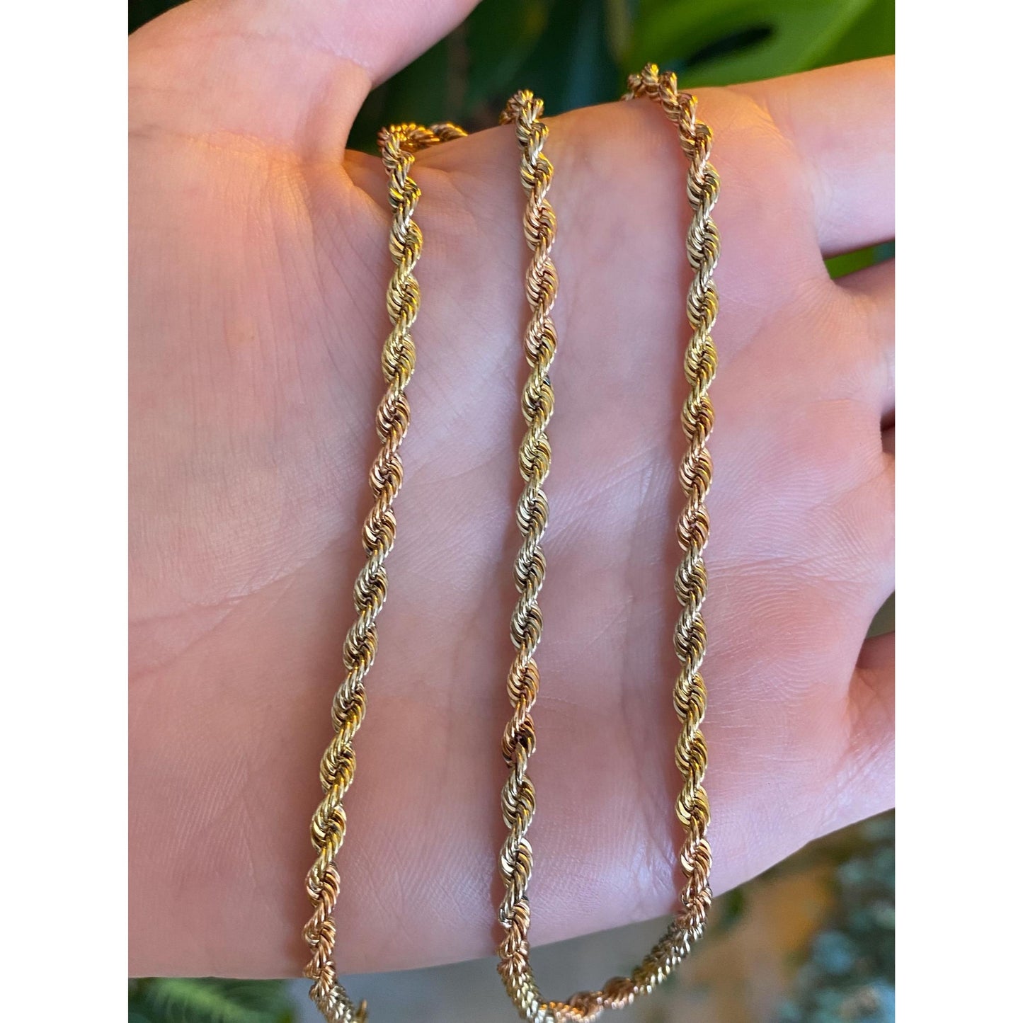 Vintage Solid 14k Tri Tone Gold Rope Chain Necklace - 17 inches