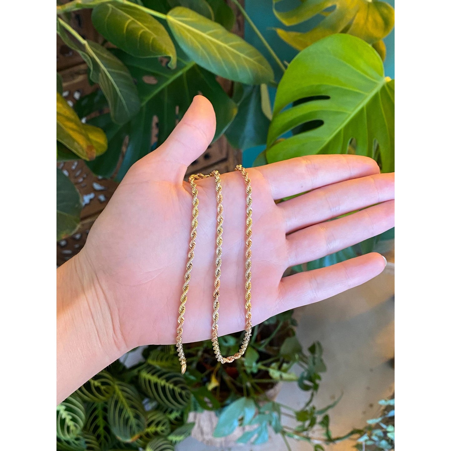 Vintage Solid 14k Tri Tone Gold Rope Chain Necklace - 17 inches