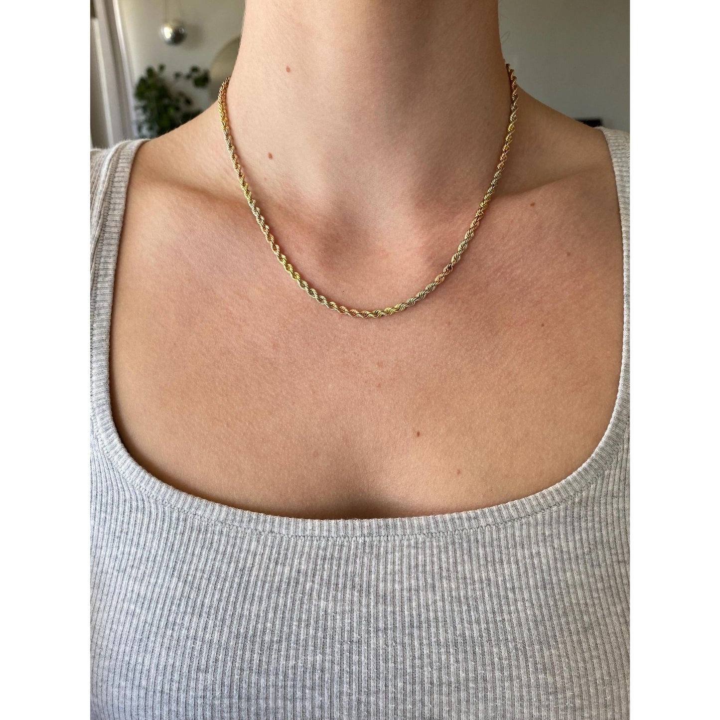 Vintage Solid 14k Tri Tone Gold Rope Chain Necklace - 17 inches