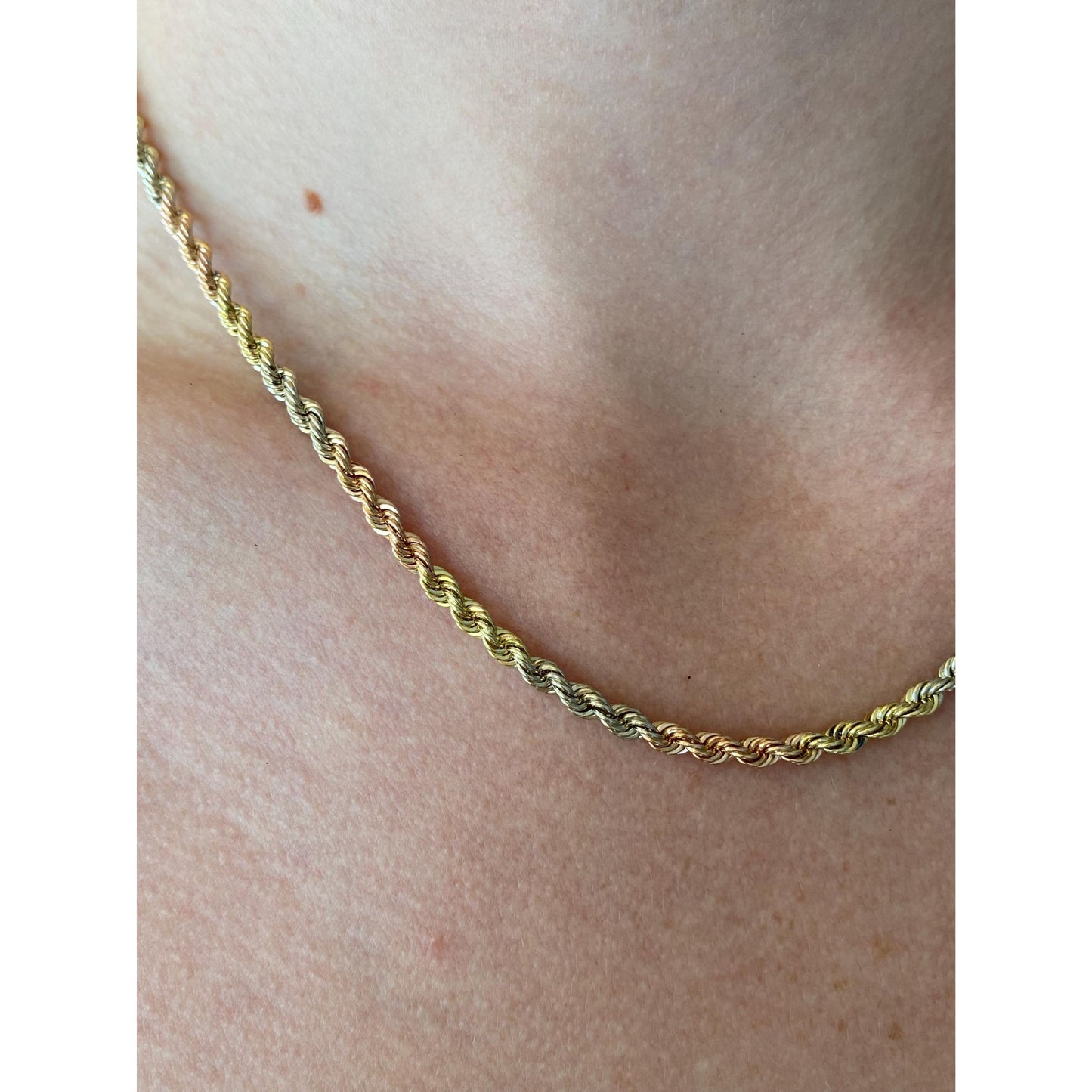 Vintage Solid 14k Tri Tone Gold Rope Chain Necklace - 17 inches