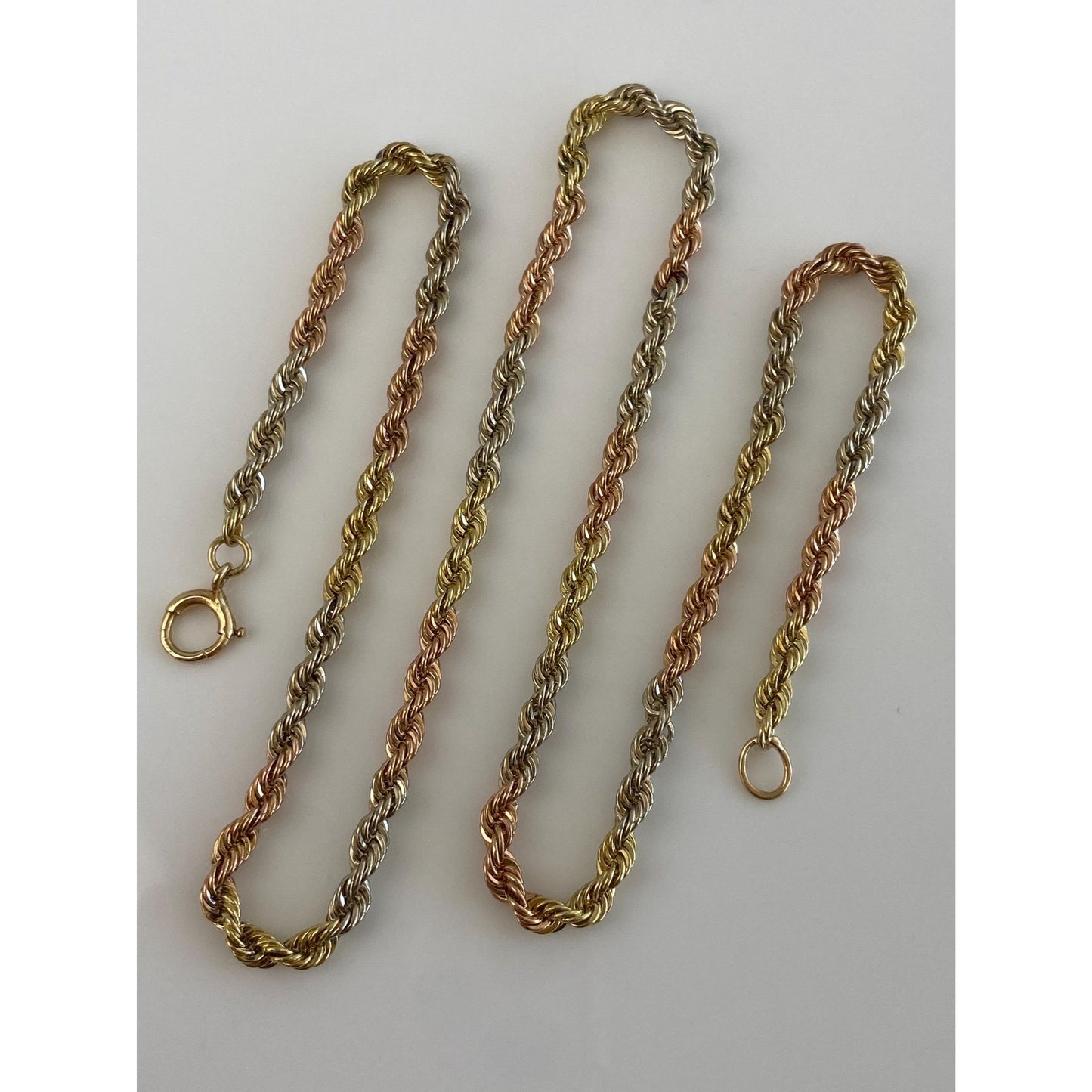 Vintage Solid 14k Tri Tone Gold Rope Chain Necklace - 17 inches