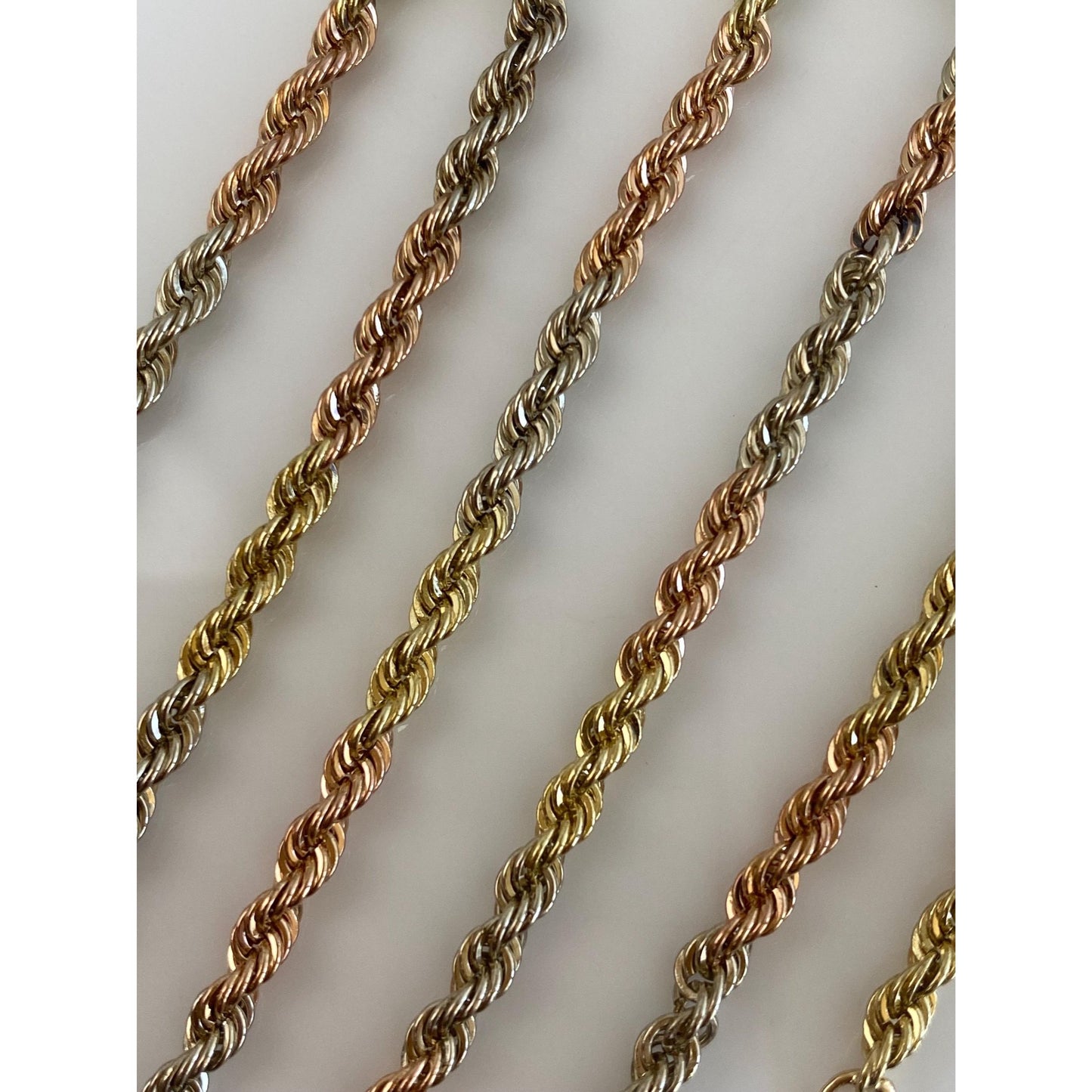 Vintage Solid 14k Tri Tone Gold Rope Chain Necklace - 17 inches