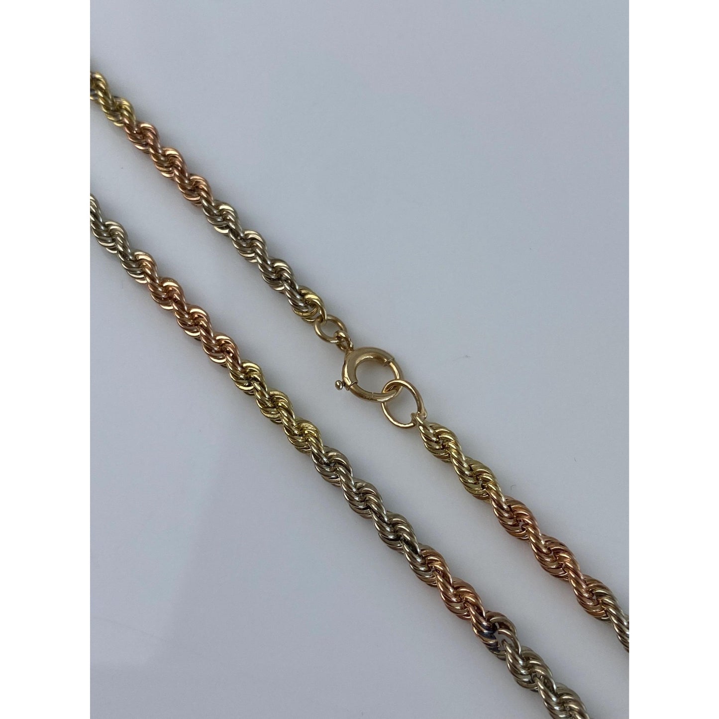 Vintage Solid 14k Tri Tone Gold Rope Chain Necklace - 17 inches