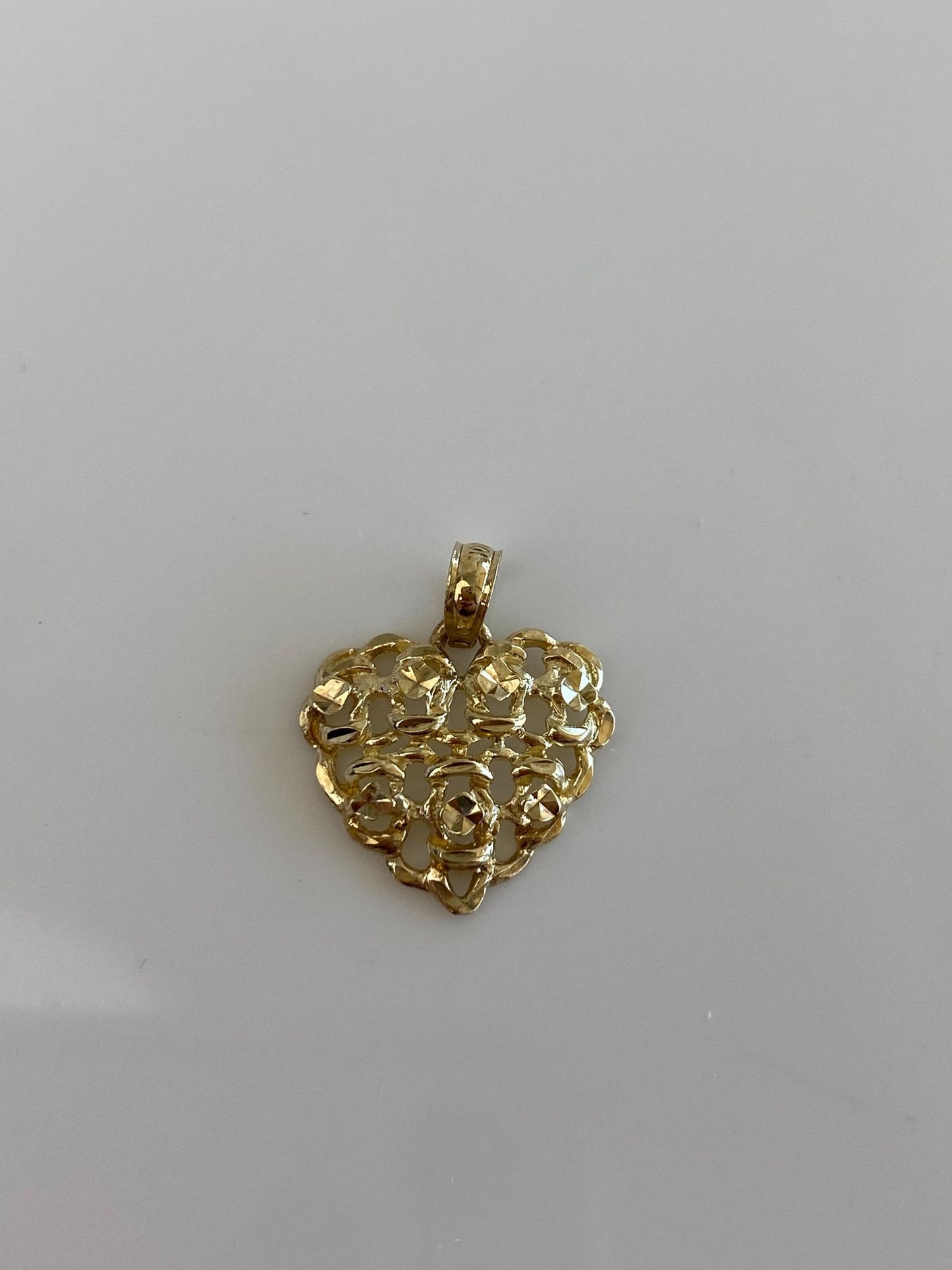 Vintage Solid 10k Yellow Gold Open Work Diamond Cut Heart Charm