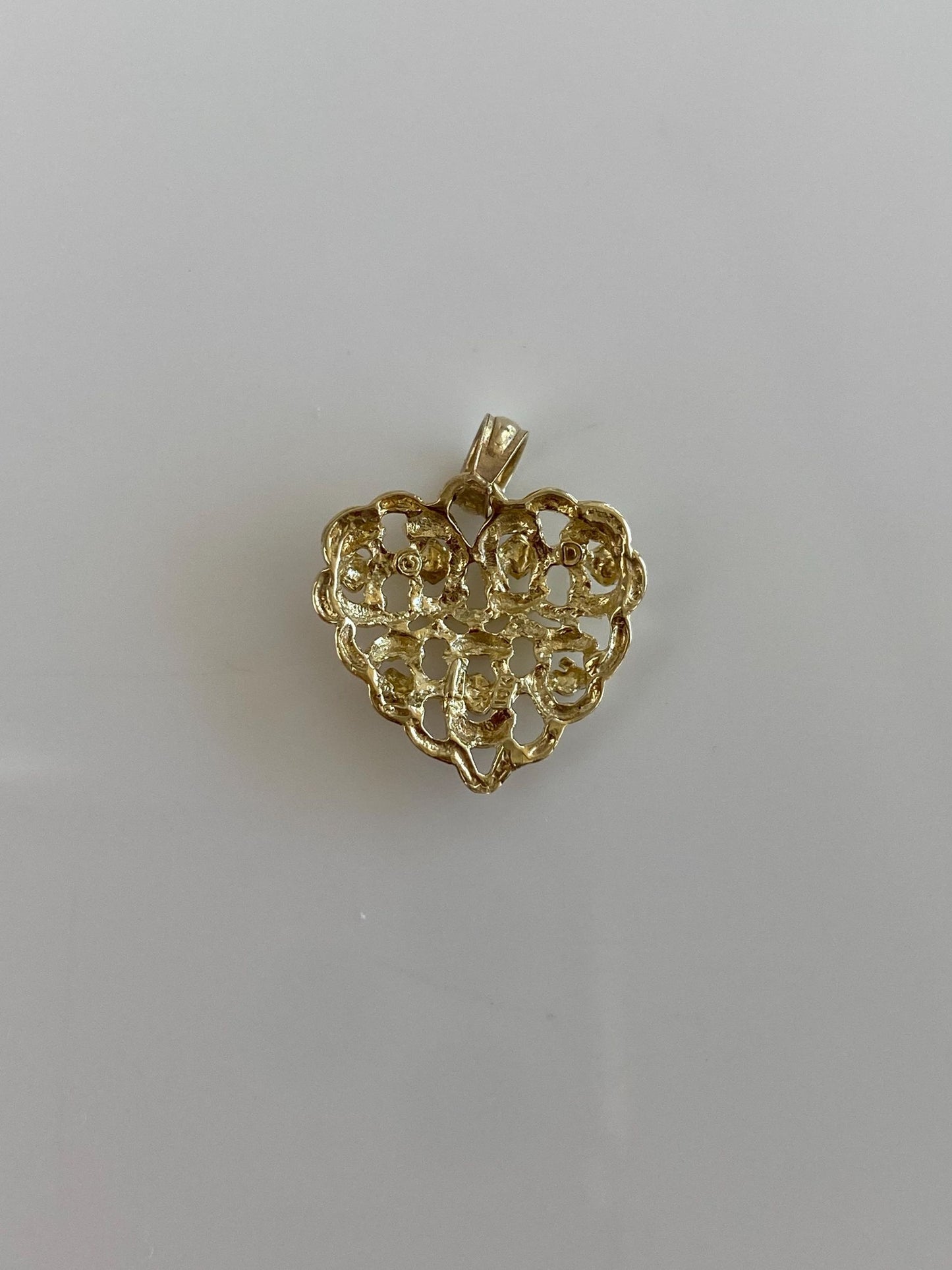 Vintage Solid 10k Yellow Gold Open Work Diamond Cut Heart Charm