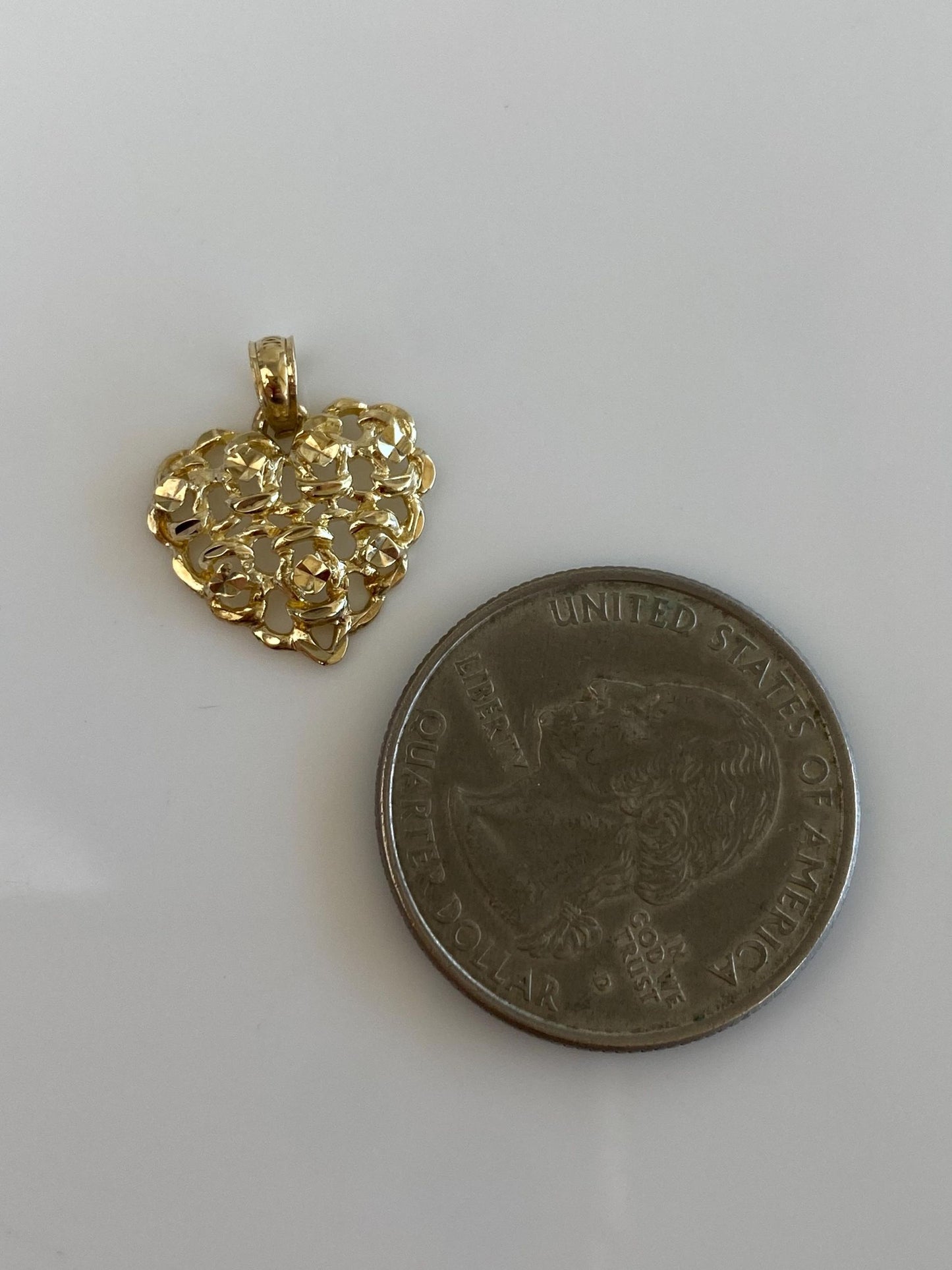 Vintage Solid 10k Yellow Gold Open Work Diamond Cut Heart Charm