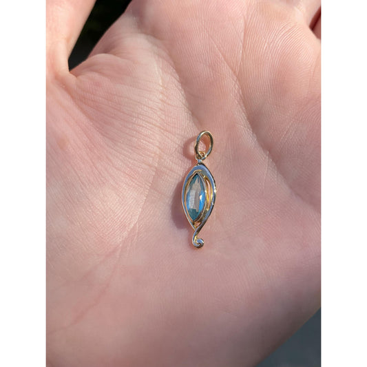 Vintage Solid 10k Yellow Gold Light Blue Cubic Zirconia Stick Pin Conversion Charm