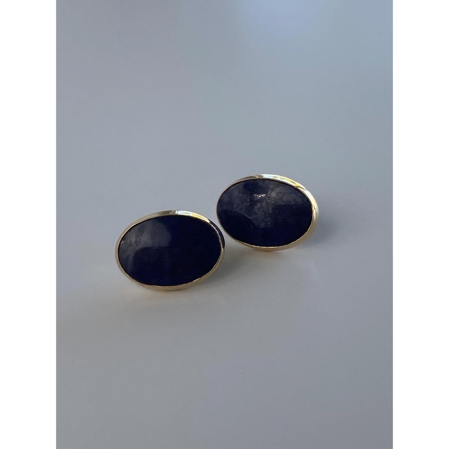Vintage Solid 14k Yellow Gold Blue Lapis Lazuli Stud Earrings