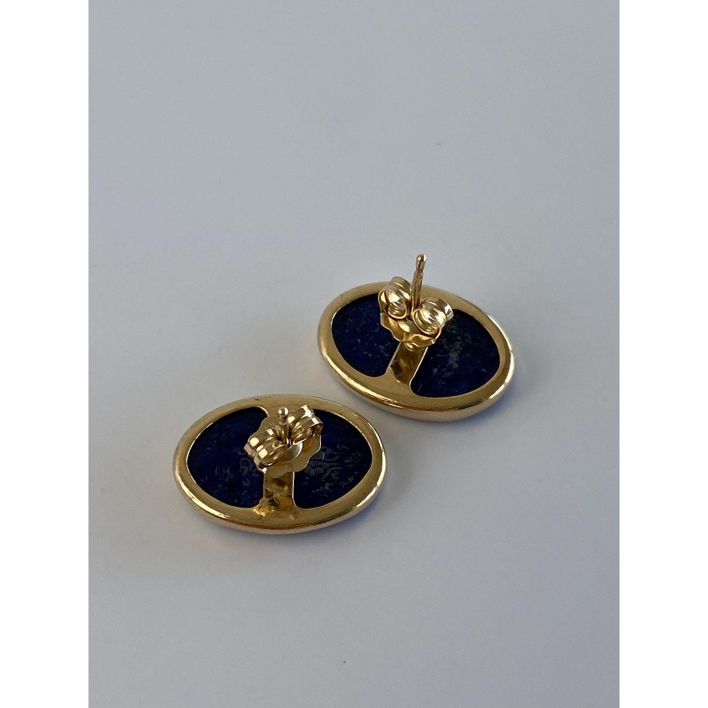 Vintage Solid 14k Yellow Gold Blue Lapis Lazuli Stud Earrings