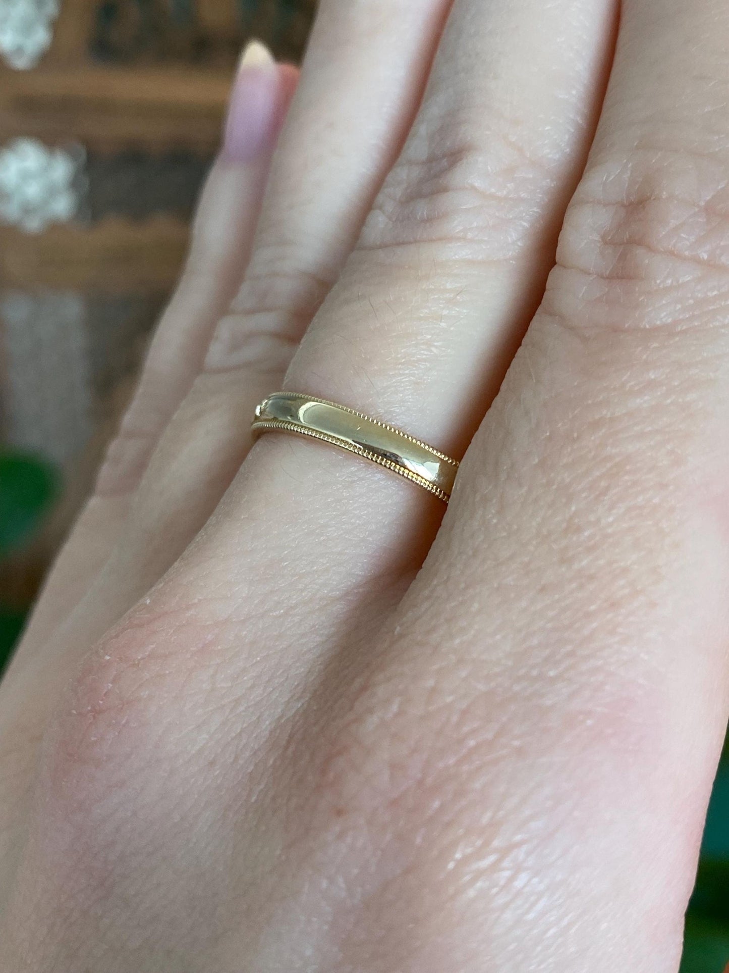 Vintage Solid 14k Yellow Gold Miligrain Ring Band - Size 8.75