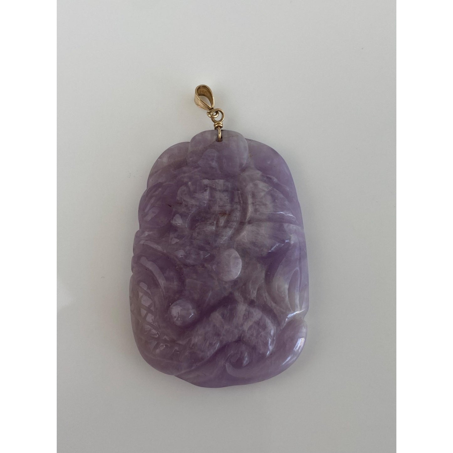 Vintage Solid 14k Yellow Gold Purple Jade Carved Charm