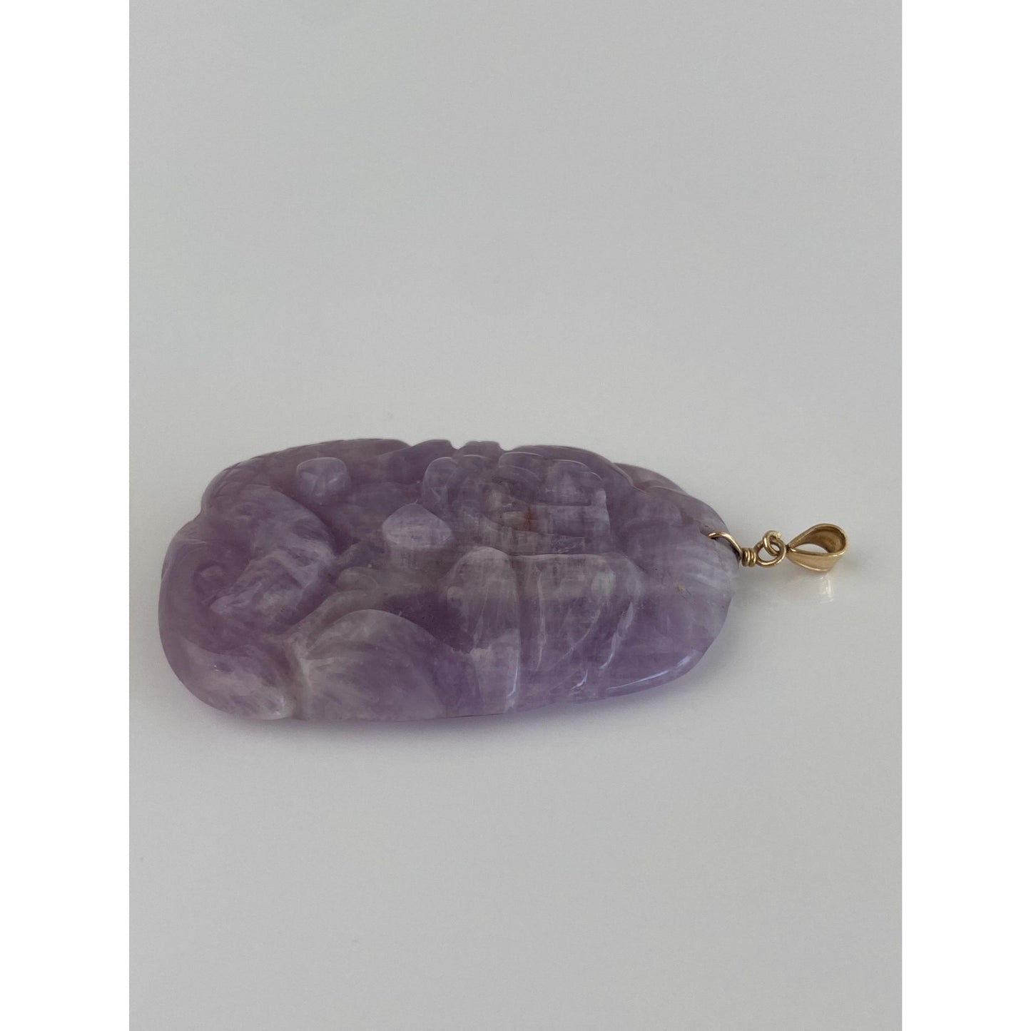 Vintage Solid 14k Yellow Gold Purple Jade Carved Charm