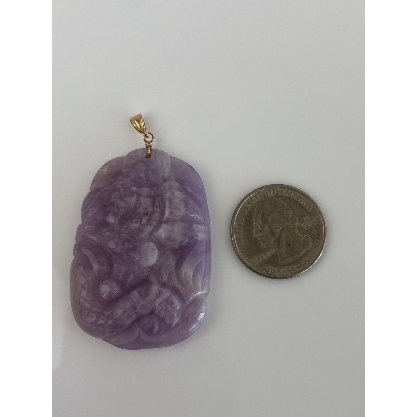Vintage Solid 14k Yellow Gold Purple Jade Carved Charm