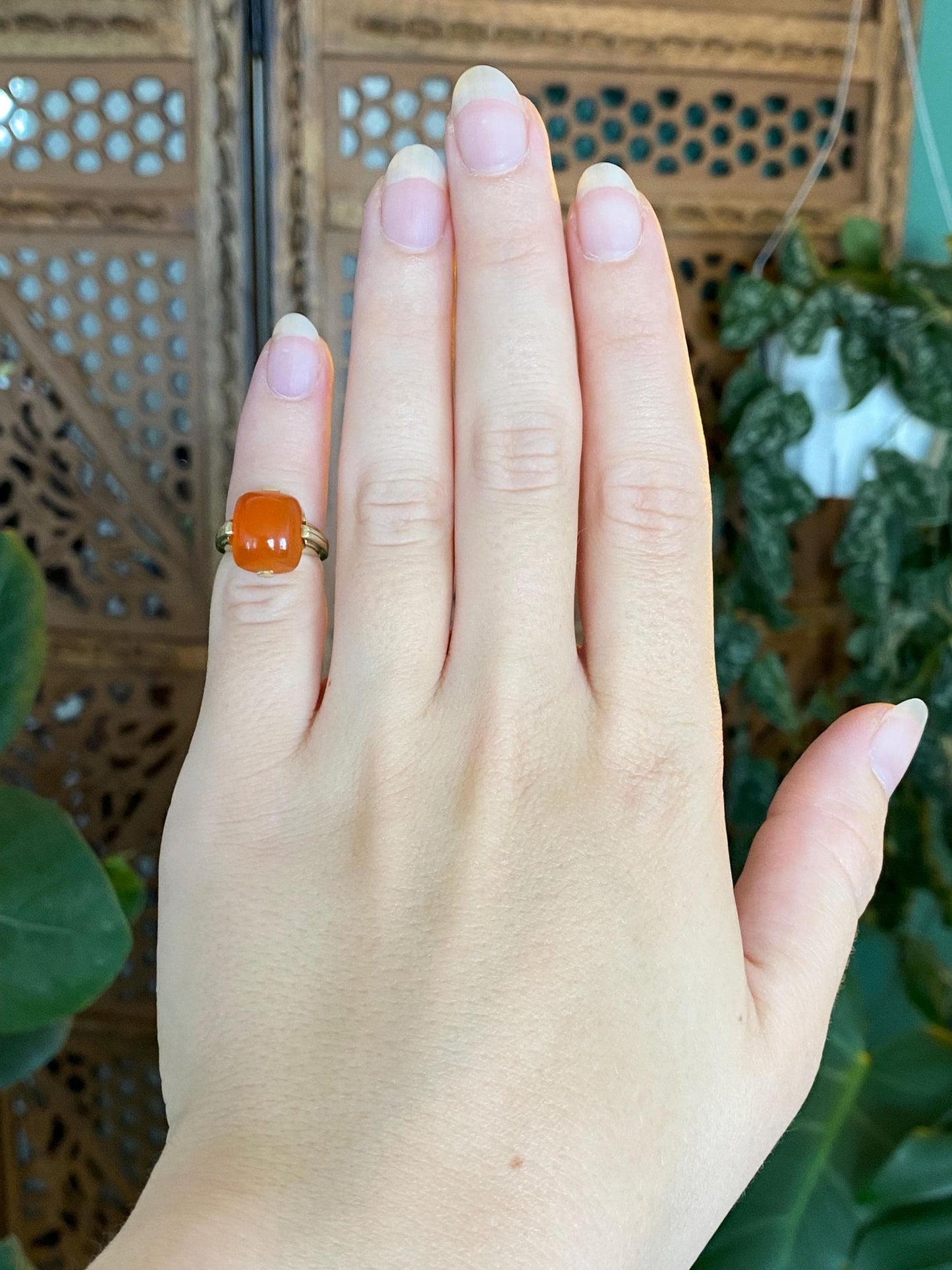 Vintage Solid 14k Yellow Gold Carnelian Ring - Size 1.75