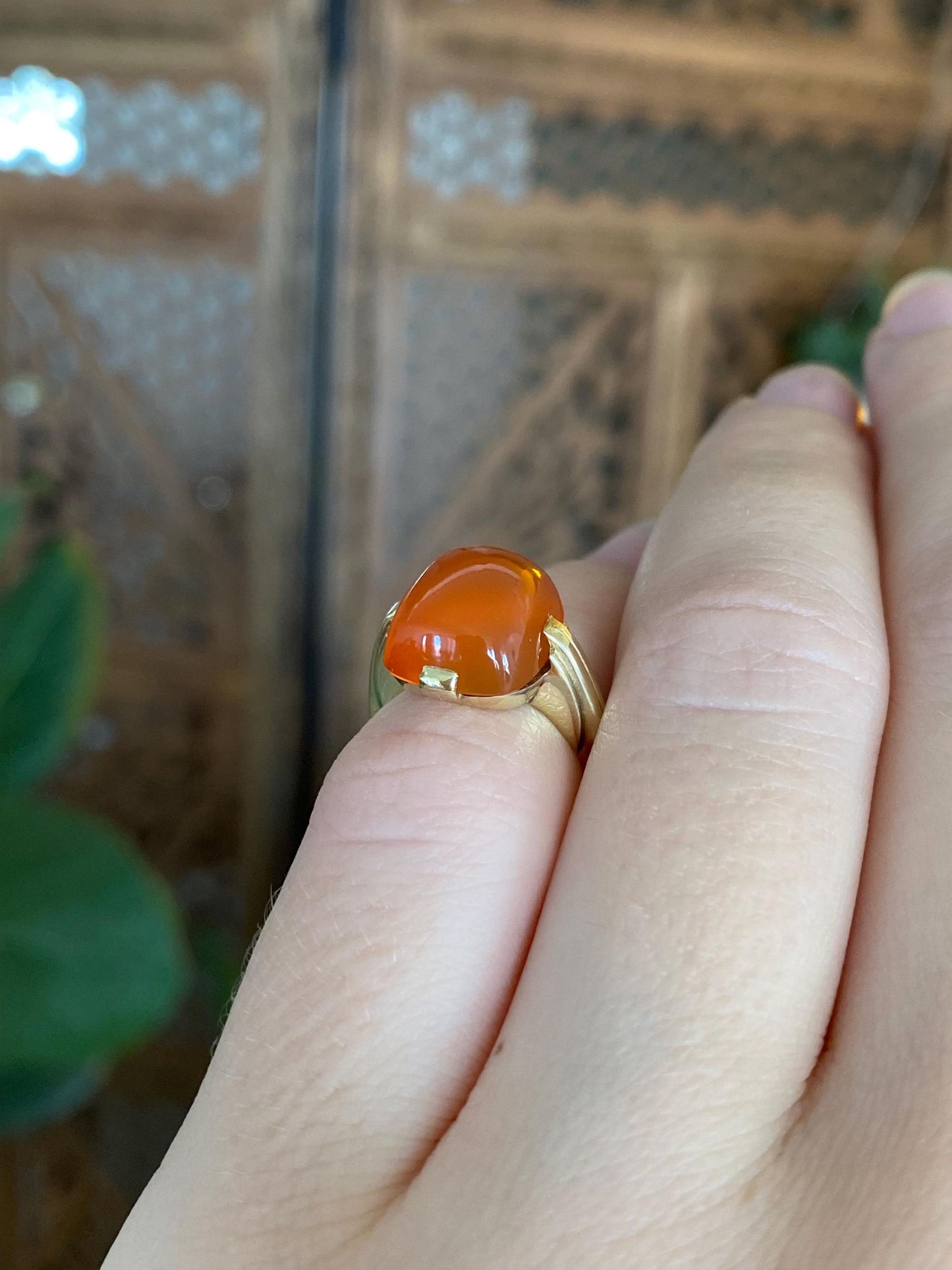 Vintage Solid 14k Yellow Gold Carnelian Ring - Size 1.75