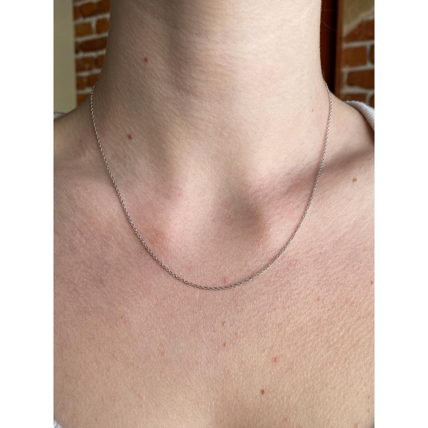 Solid 14k White Gold Dainty Chain Necklace - 17.25 inches