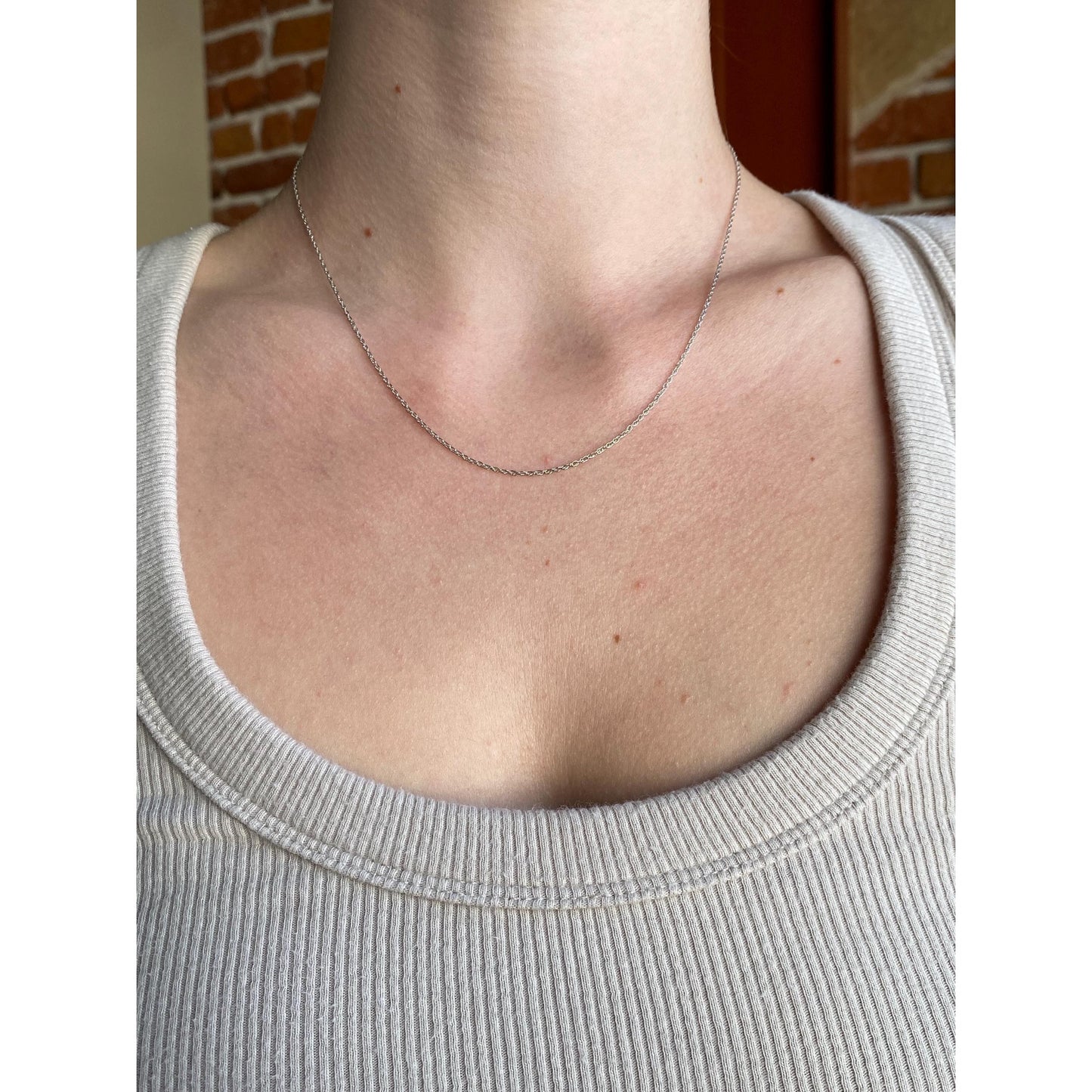 Solid 14k White Gold Dainty Chain Necklace - 17.25 inches