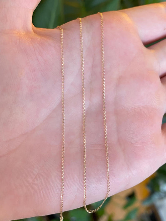 Vintage Solid 14k Yellow Gold Dainty Elongated Curb Chain Necklace - 16 inches