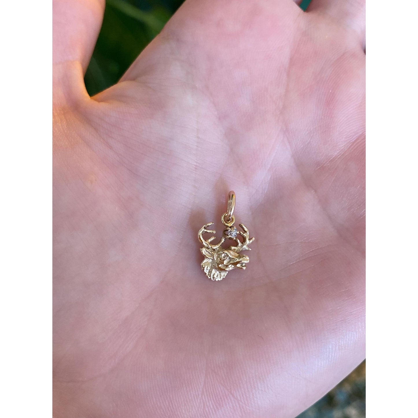 Vintage Solid 10k Yellow Gold Diamond Elk Charm