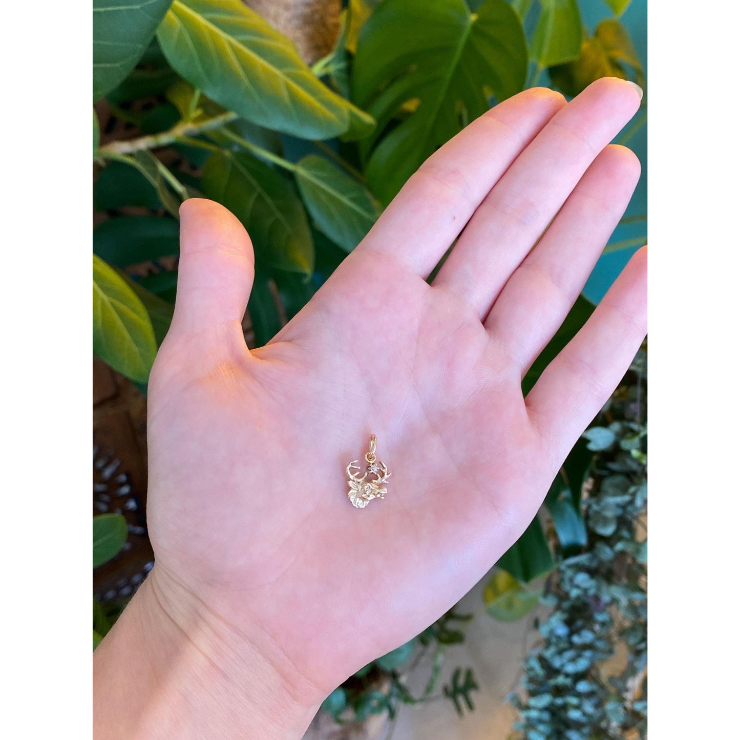 Vintage Solid 10k Yellow Gold Diamond Elk Charm