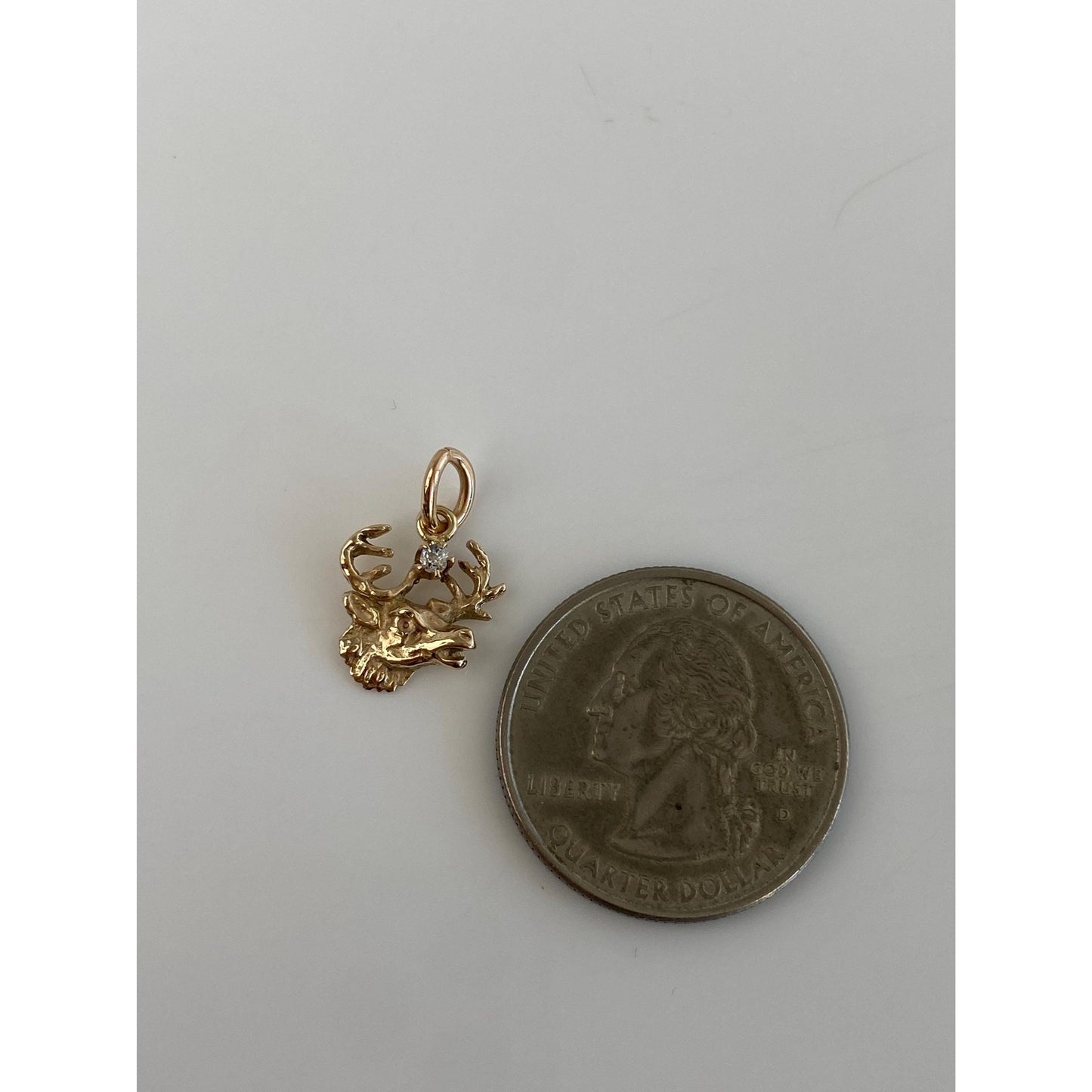 Vintage Solid 10k Yellow Gold Diamond Elk Charm