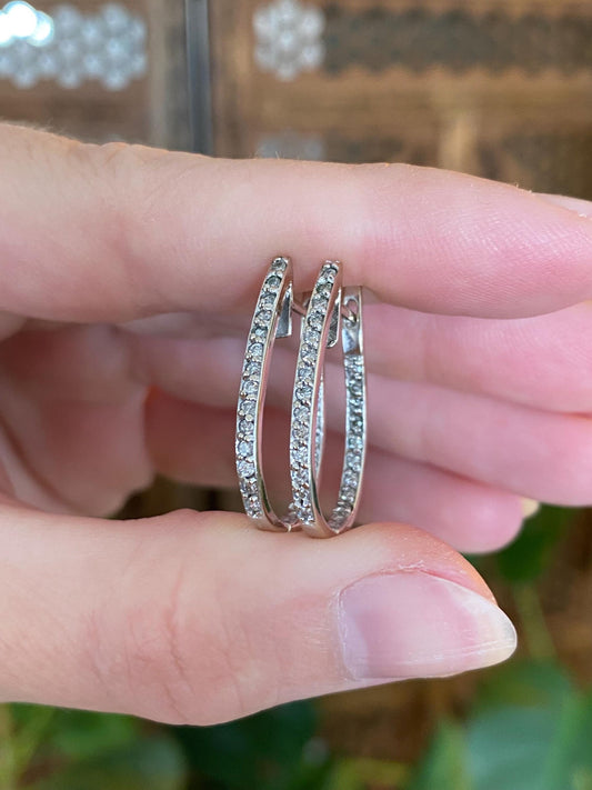 Vintage Solid 14k White Gold Diamond Drop Earrings