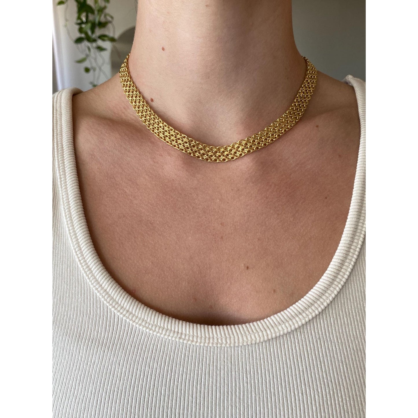 Vintage 14k Yellow Gold Woven Chain Necklace - 16 inches