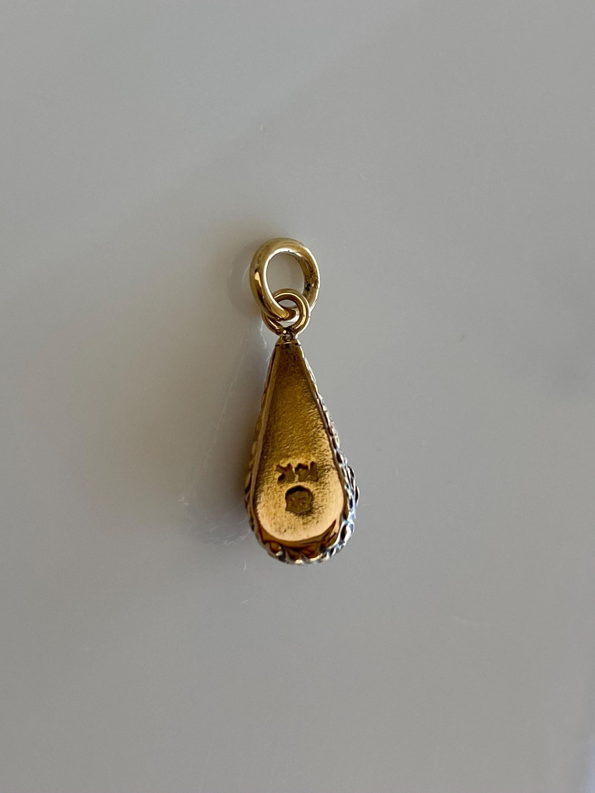 Vintage 14k Yellow Gold Pearl Embossed Teardrop Stick Pin Conversion Charm