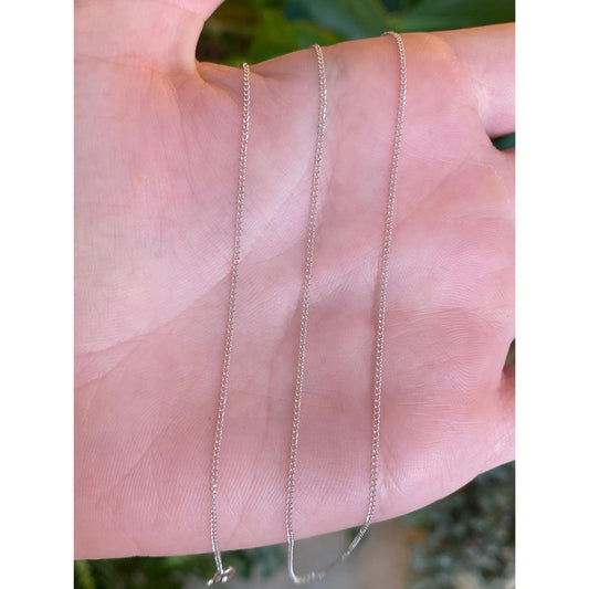 Vintage Solid 14k White Gold Dainty Curb Chain Necklace - 18 inches