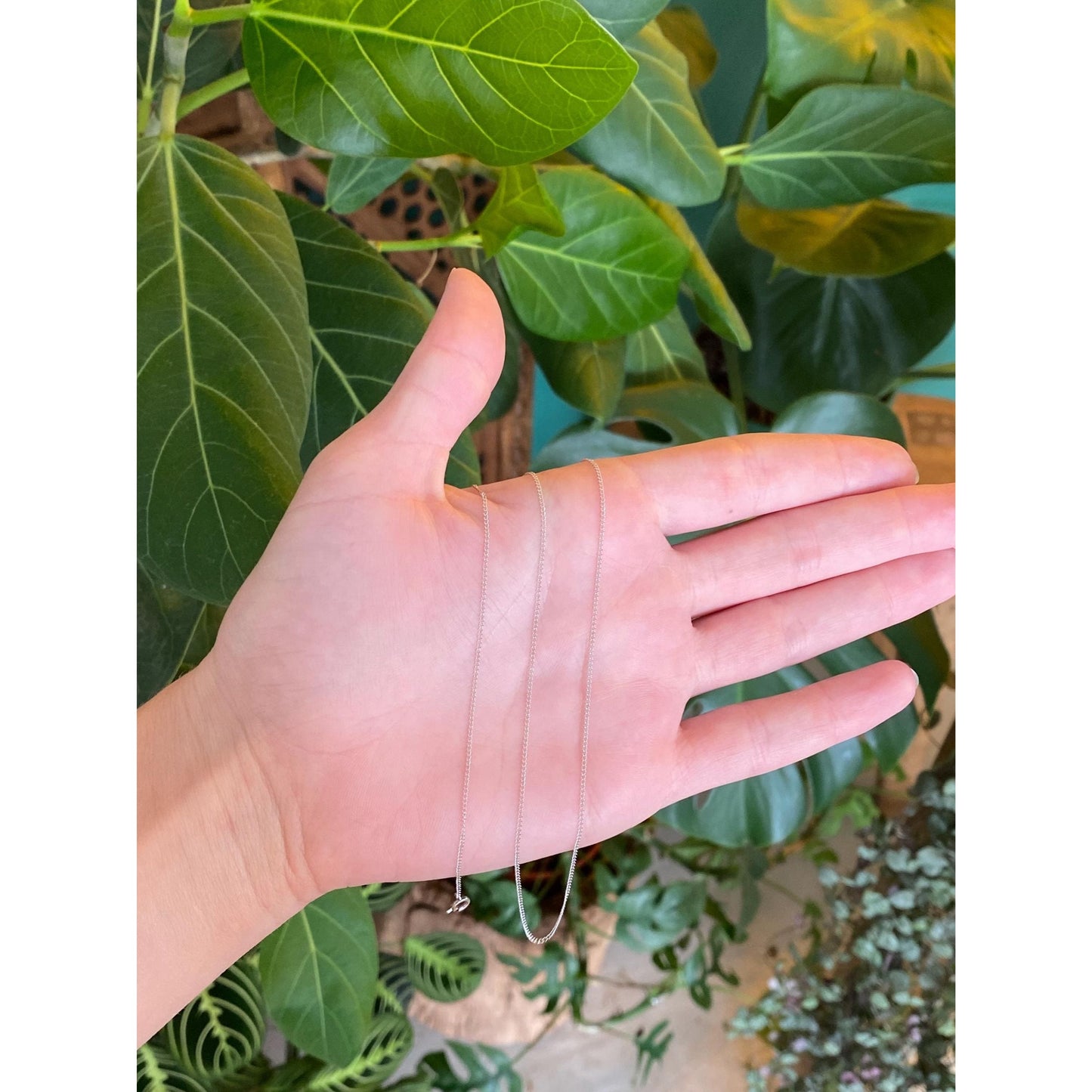 Vintage Solid 14k White Gold Dainty Curb Chain Necklace - 18 inches