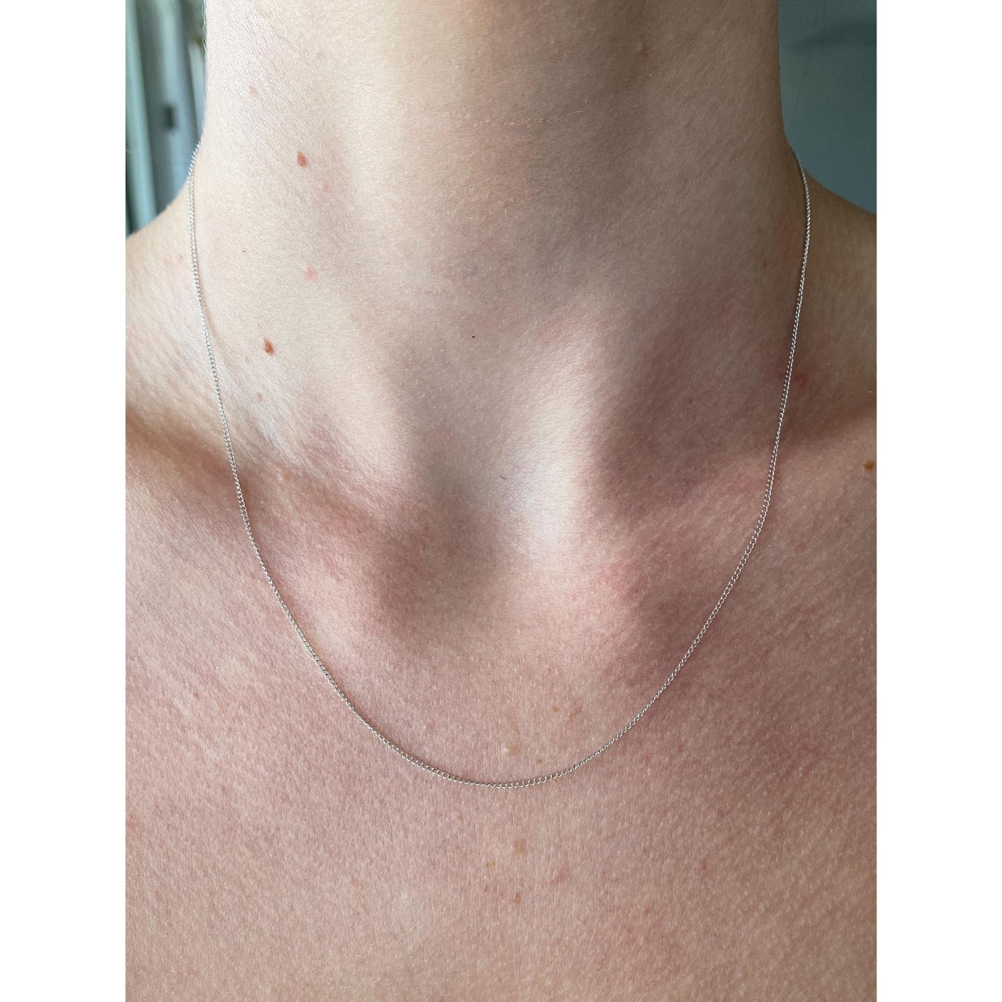 Vintage Solid 14k White Gold Dainty Curb Chain Necklace - 18 inches