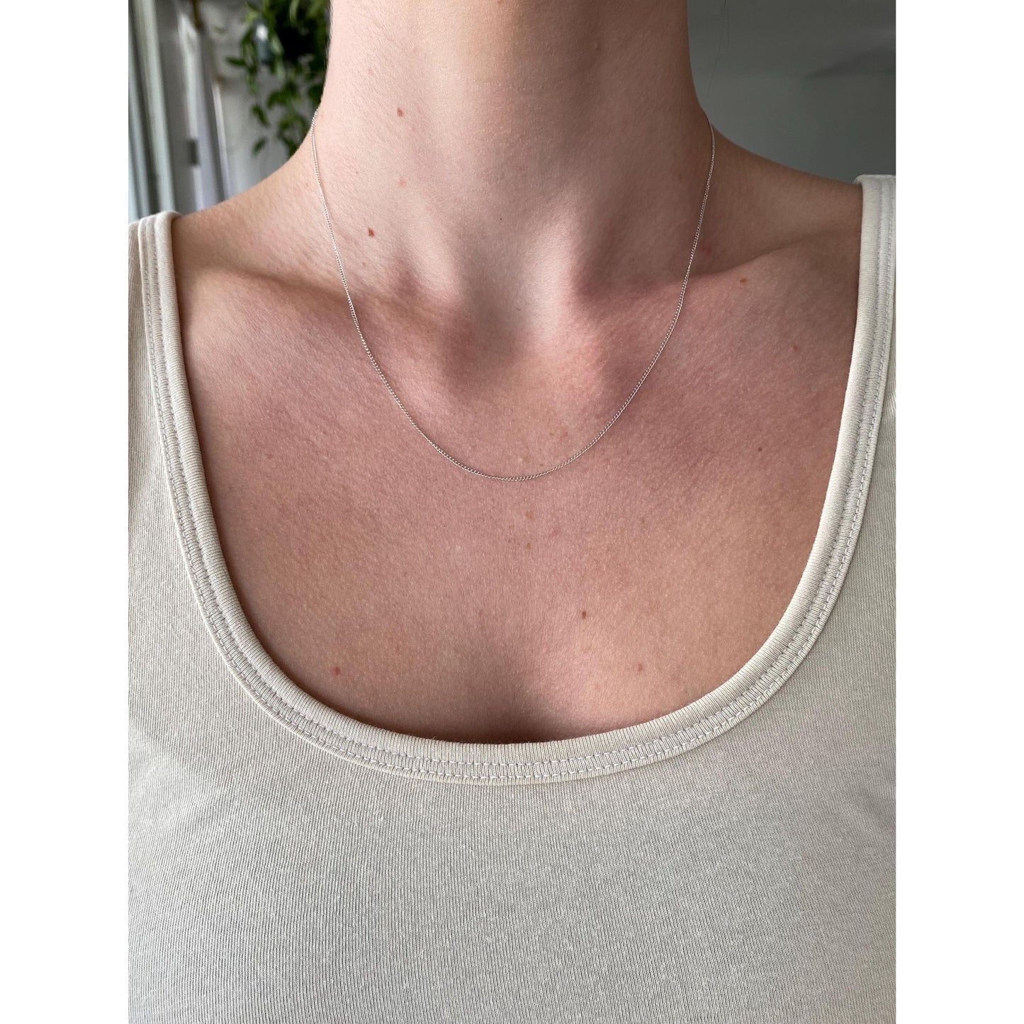 Vintage Solid 14k White Gold Dainty Curb Chain Necklace - 18 inches