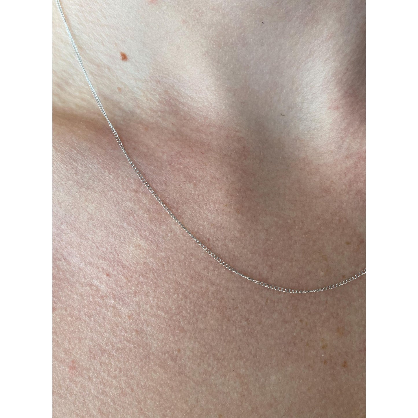 Vintage Solid 14k White Gold Dainty Curb Chain Necklace - 18 inches