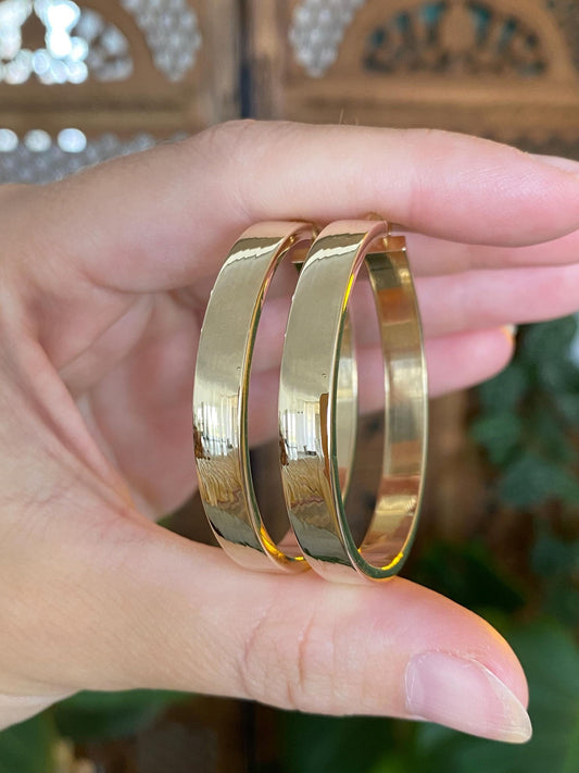 Vintage 14k Yellow Gold Straight Edge Hoop Earrings