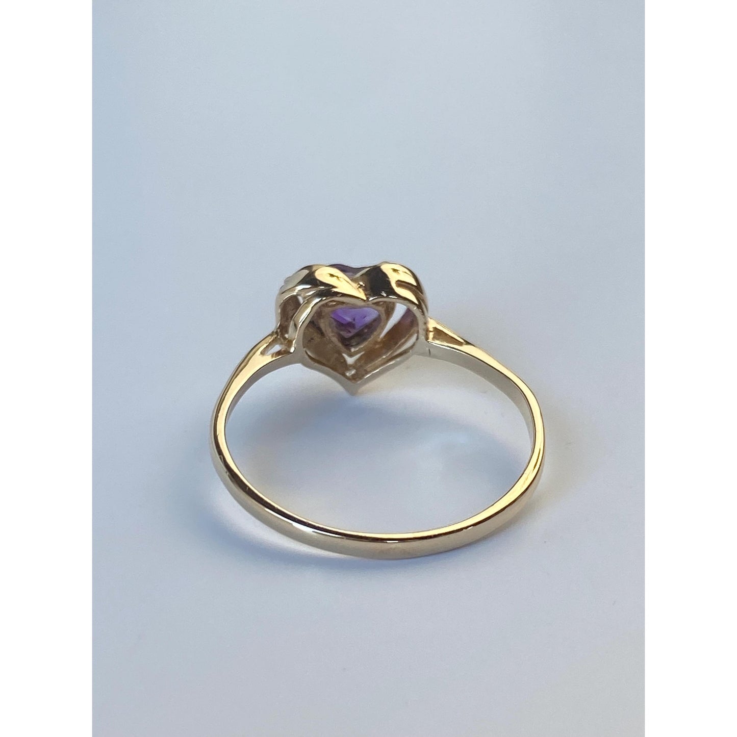 Vintage Solid 14k Yellow Gold Diamond Amethyst Heart Ring - Size 8