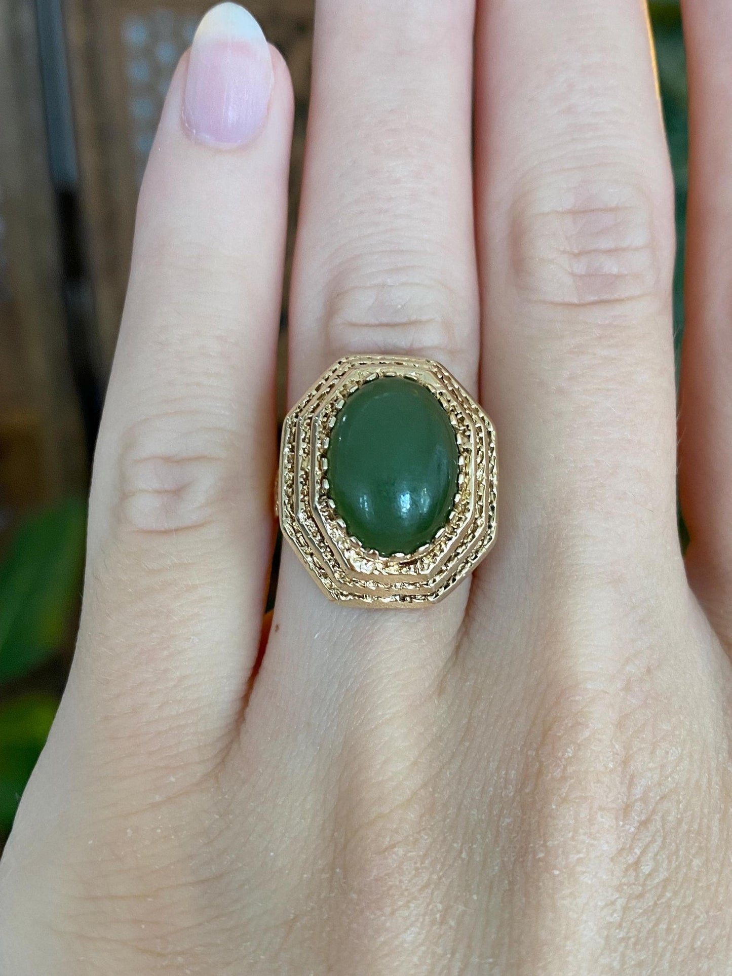 Vintage Solid 14k Yellow Gold Nephrite Ring - Size 5.5