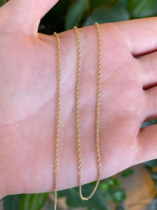 Vintage 14k Yellow Gold Slim Rope Chain Necklace - 18.25 inches